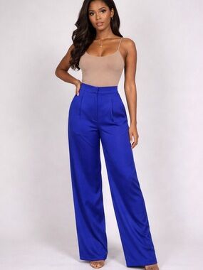 AKIRA Royal Blue Wide-Leg Pants 💙 High Waist Tailored Trousers – Size S NWT